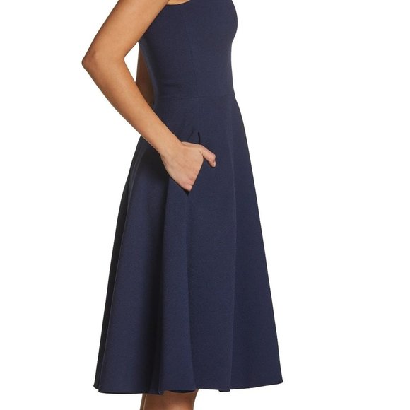 DRESS THE POPULATION Catalina Fit & Flare Dress Navy Blue Small (4-6) - Picture 4 of 11